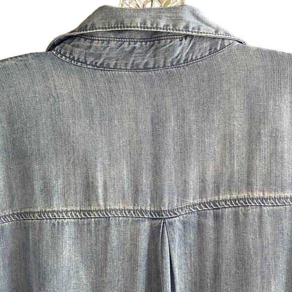 SILVER M Chambray Romper Drawstring Waist Roll Tab Sleeves Button Front Lyocell - Picture 7 of 10